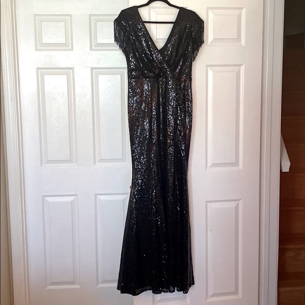 Sequin Black Maxi Dress w/ side slit